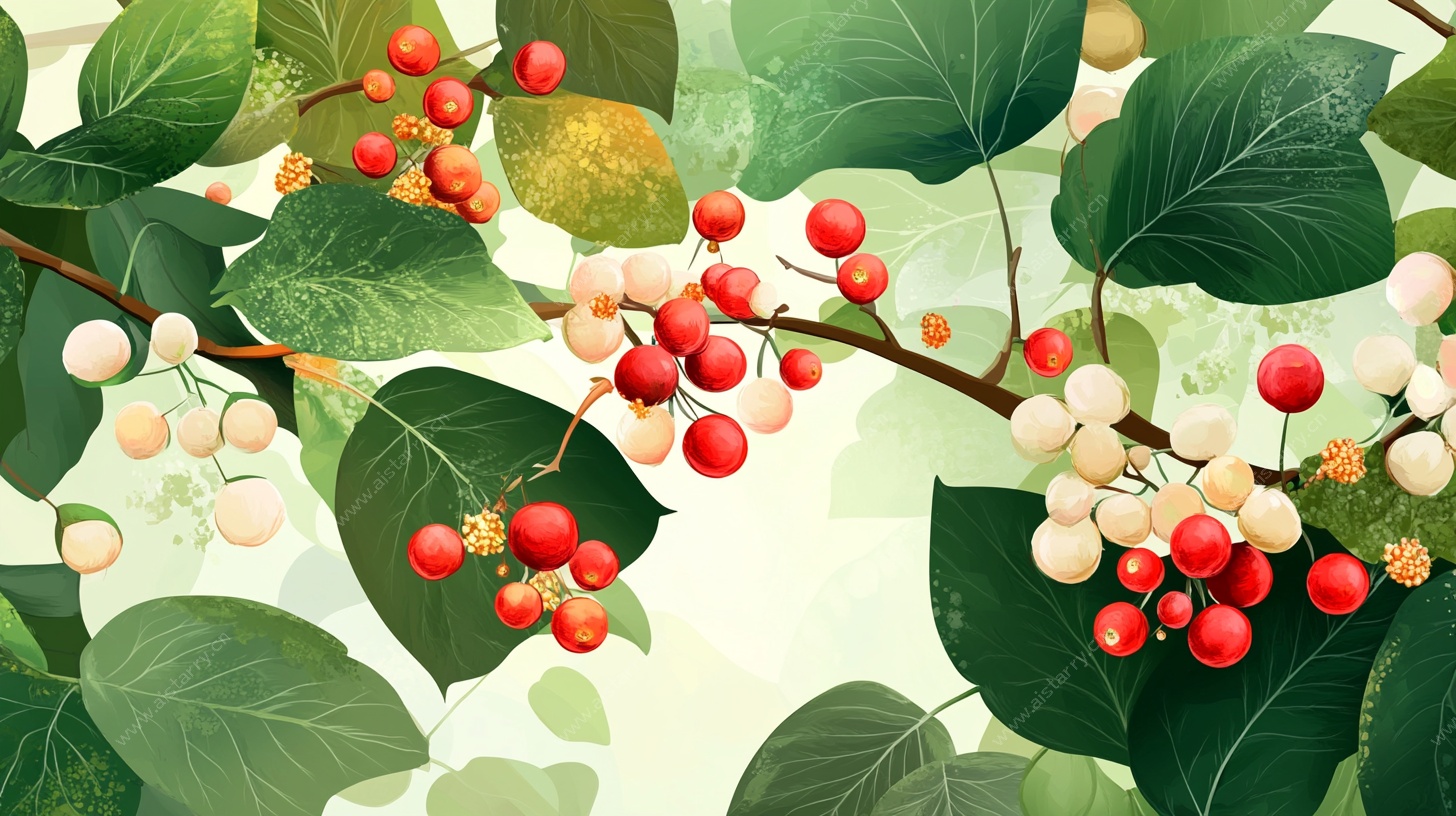 枝头红果绿叶插画