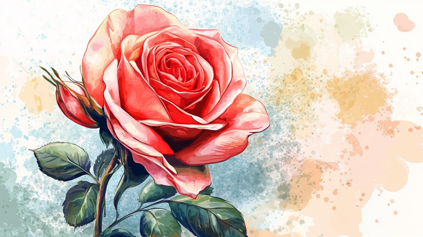 水彩红玫瑰花卉插画