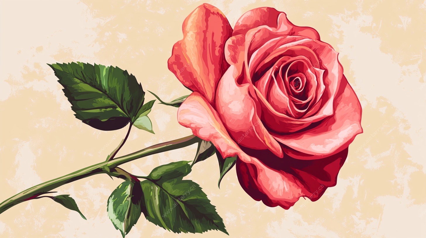 复古风红玫瑰插画