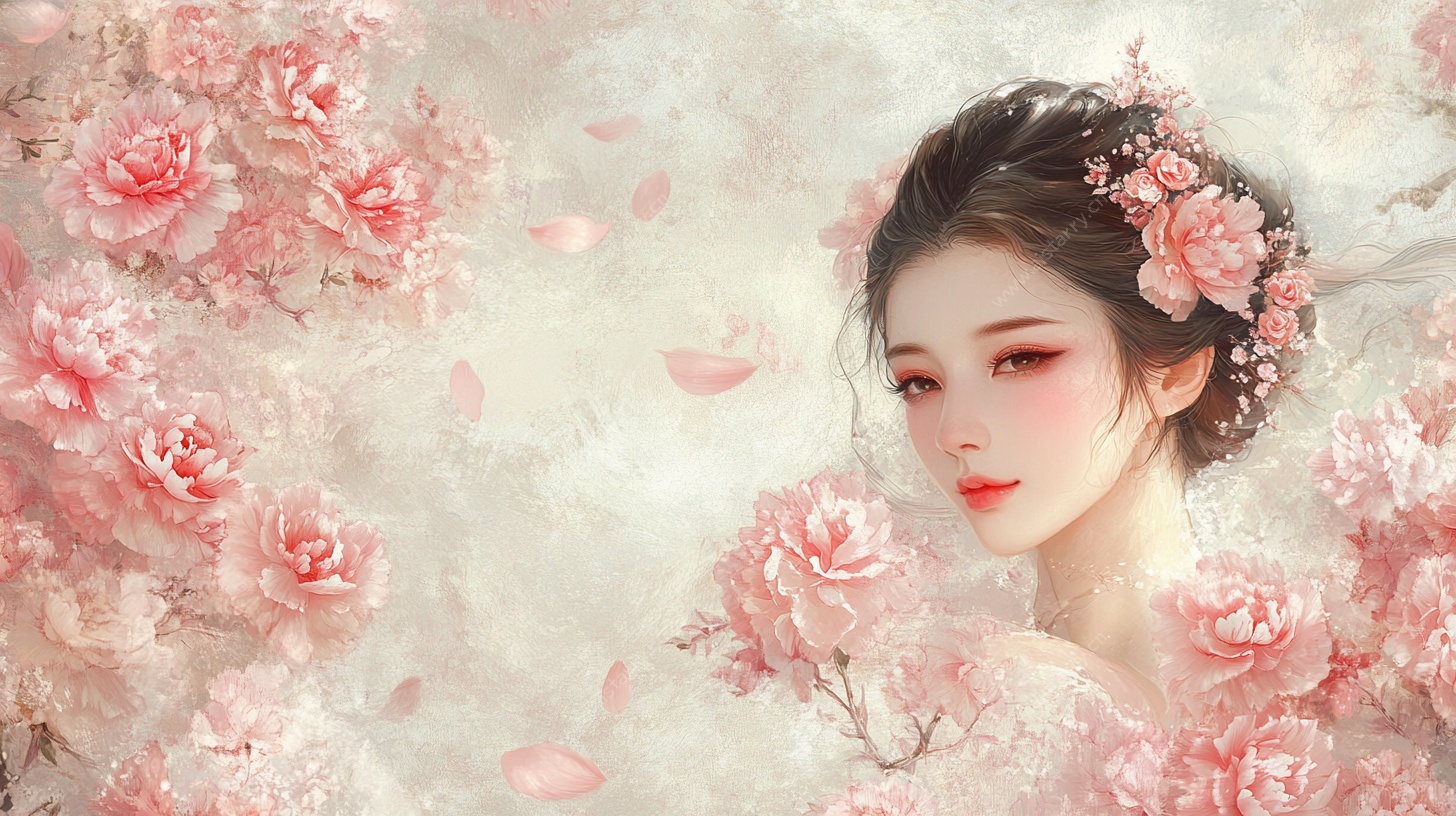 花中佳人古风梦幻插画