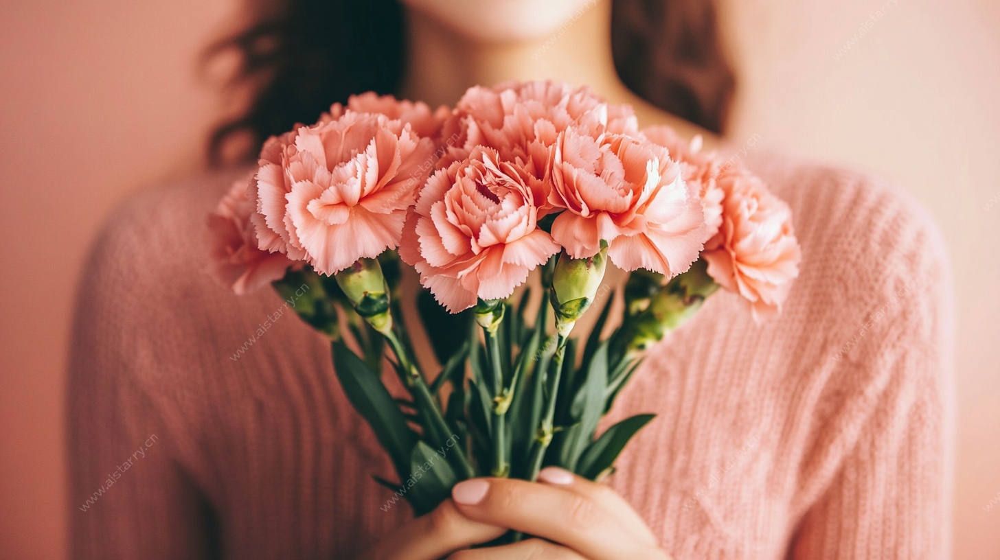 手持粉色康乃馨的女性