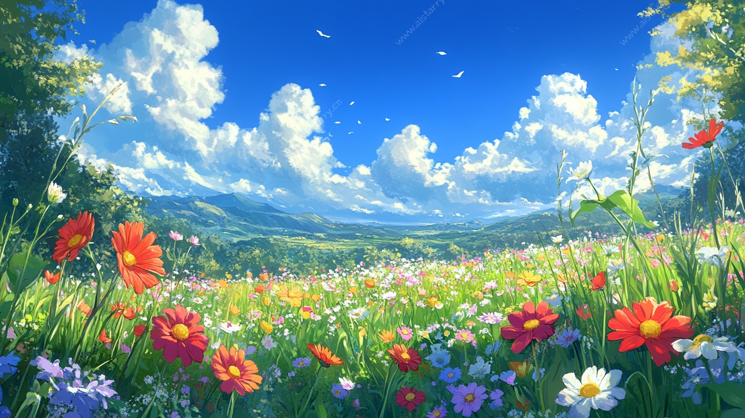 梦幻花海田园风光图景