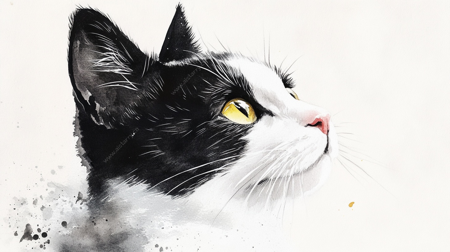 水墨风黑白猫咪侧颜