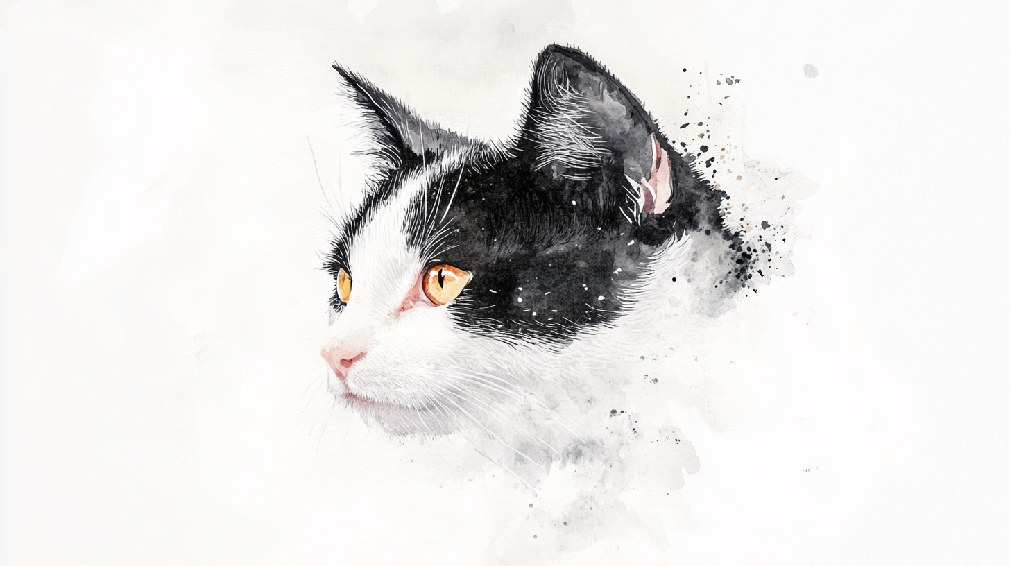 水墨风黑白猫咪肖像画