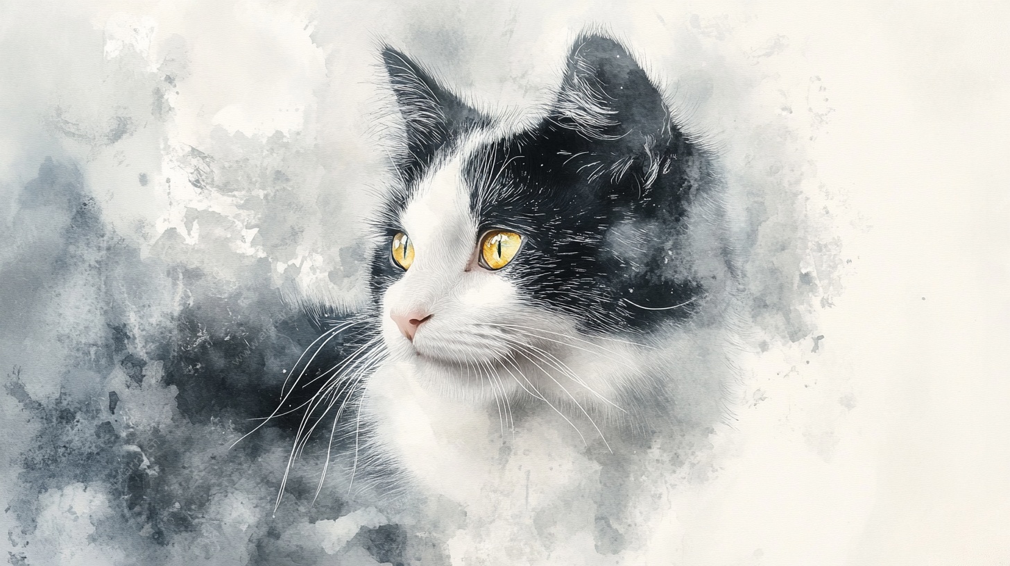 水墨风格黑白猫咪特写