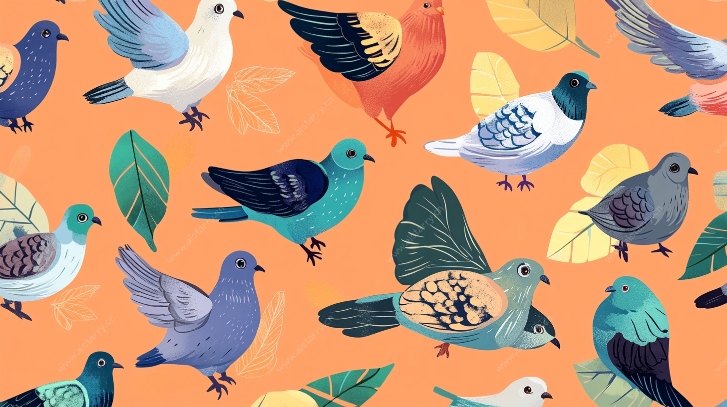 多彩飞鸟与秋叶图案背景