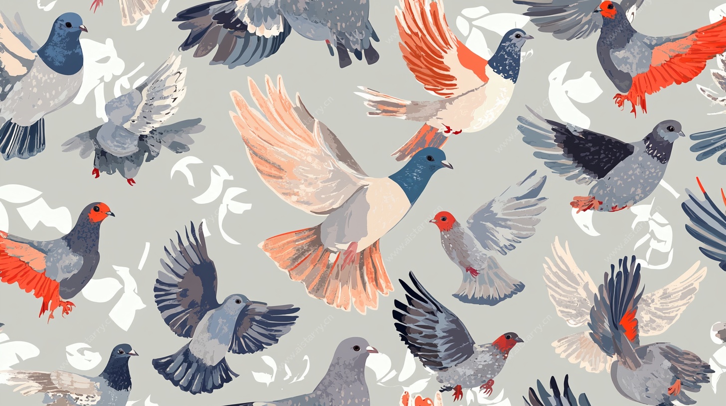 群鸽飞舞无缝图案