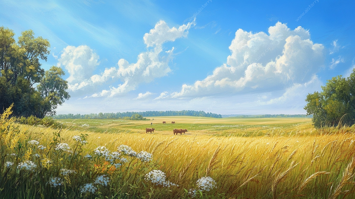 金色麦田与牧场景致