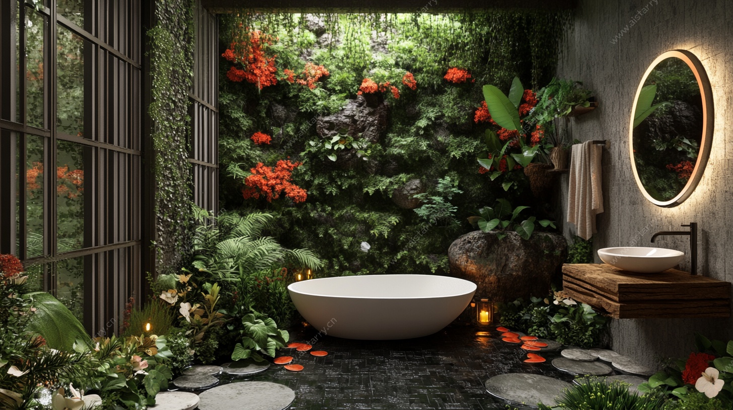 自然风绿植环绕的梦幻浴室
