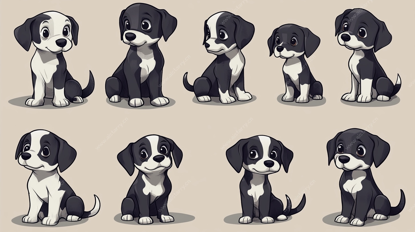 可爱黑白小狗卡通形象集
