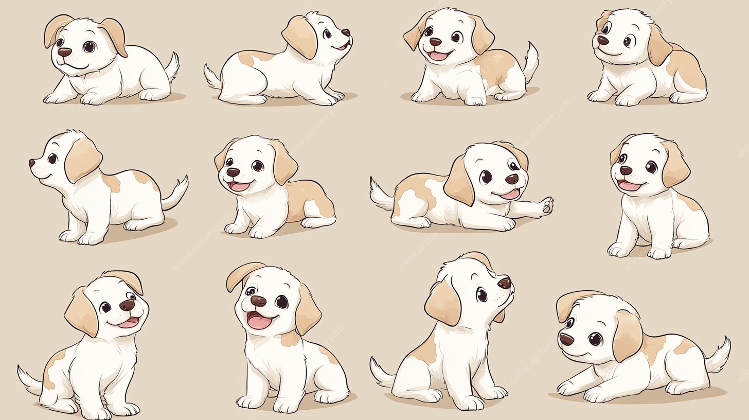 可爱小狗多样姿态插画