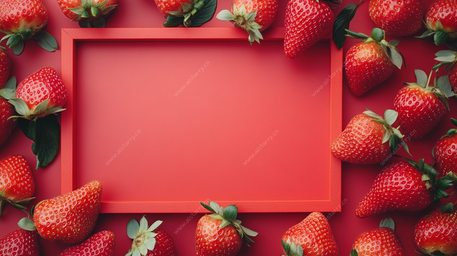 红框草莓创意构图画面