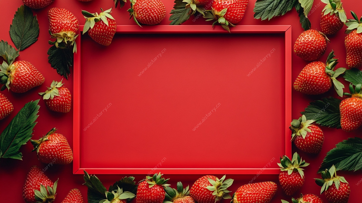 红框草莓创意构图画面