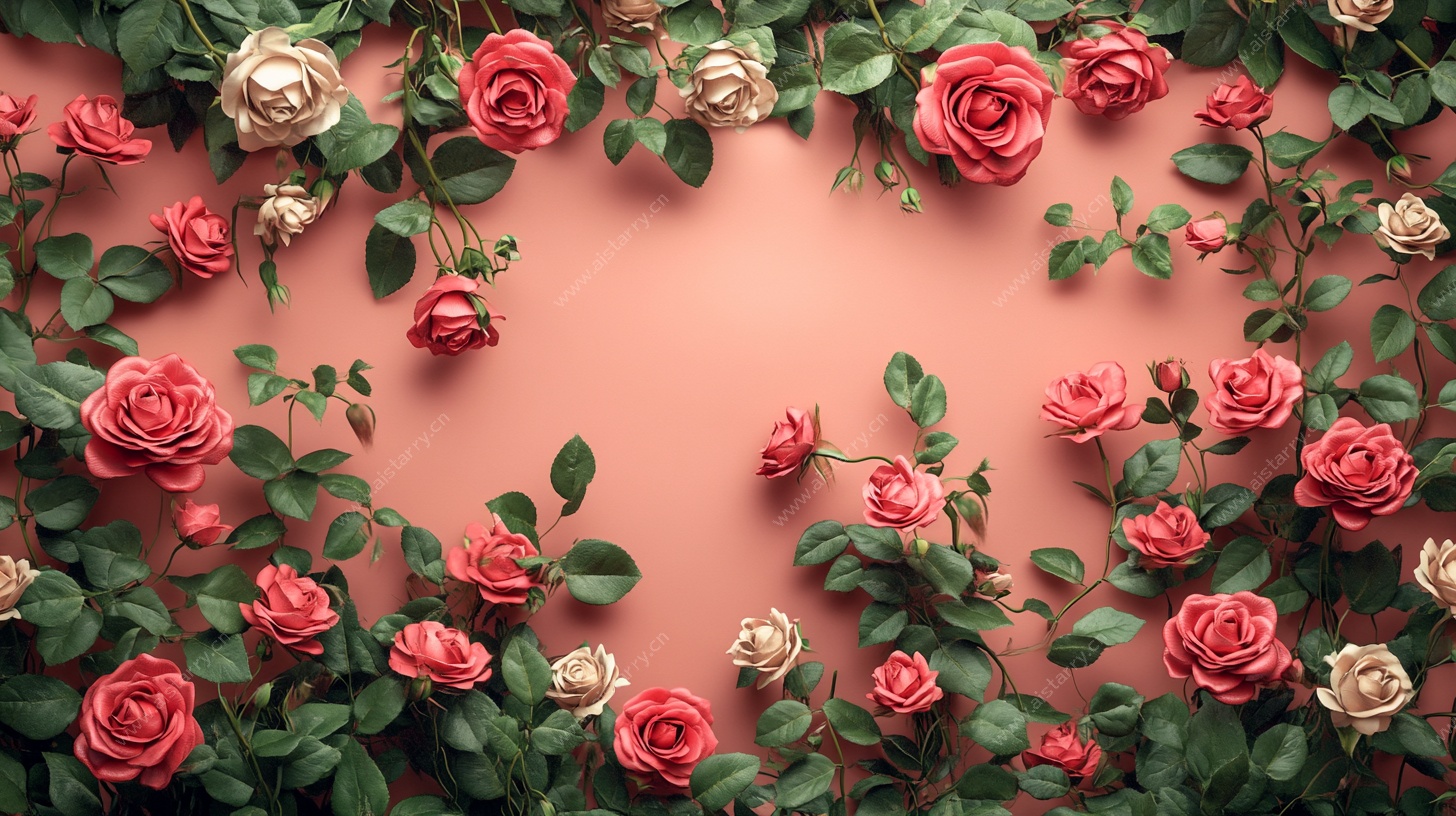 玫瑰簇拥的浪漫粉色背景