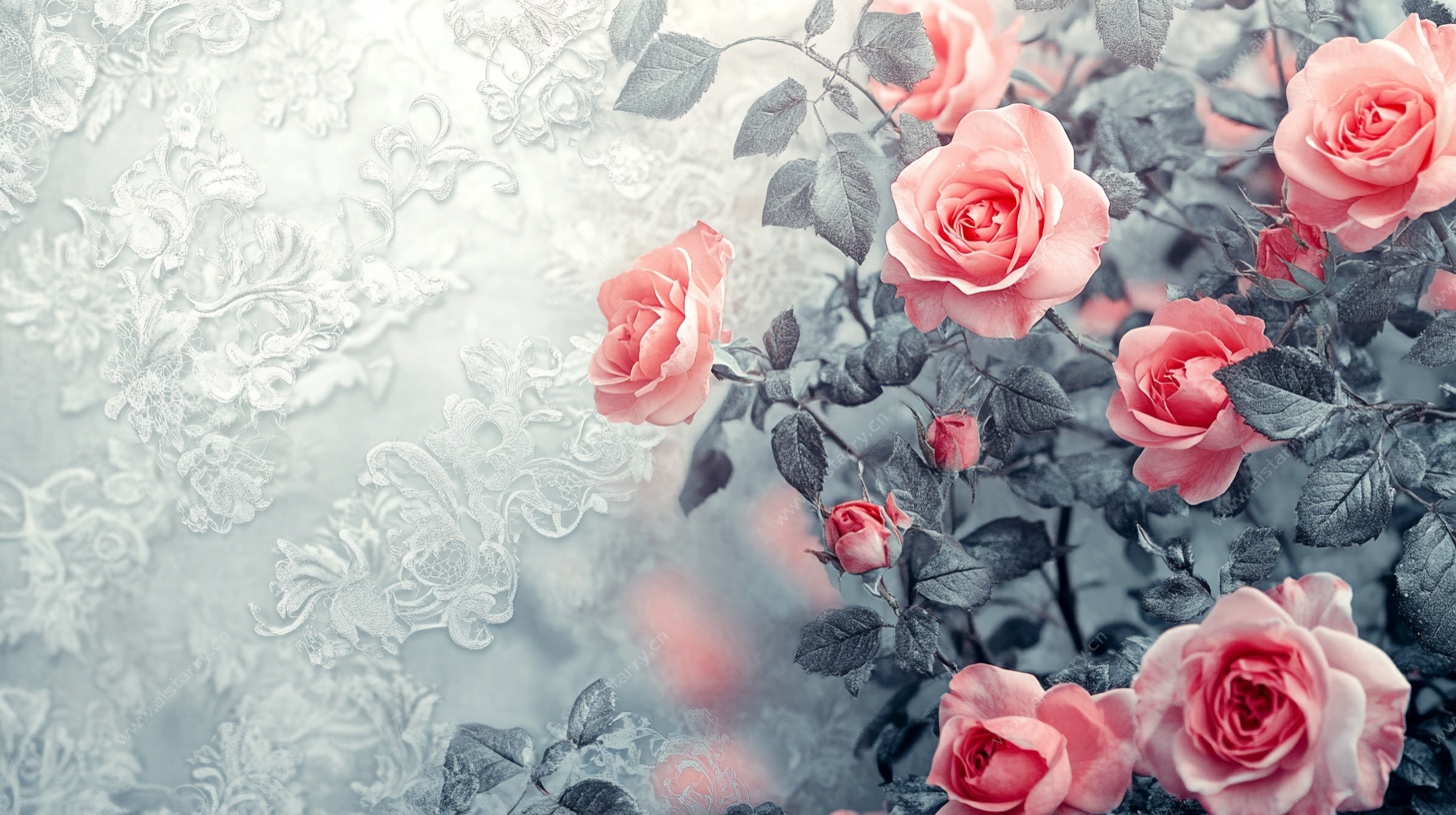 梦幻粉玫瑰与蕾丝背景