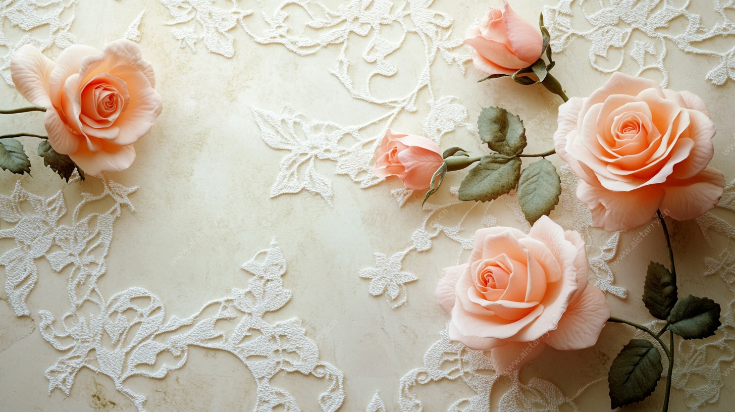 蕾丝上的粉嫩玫瑰