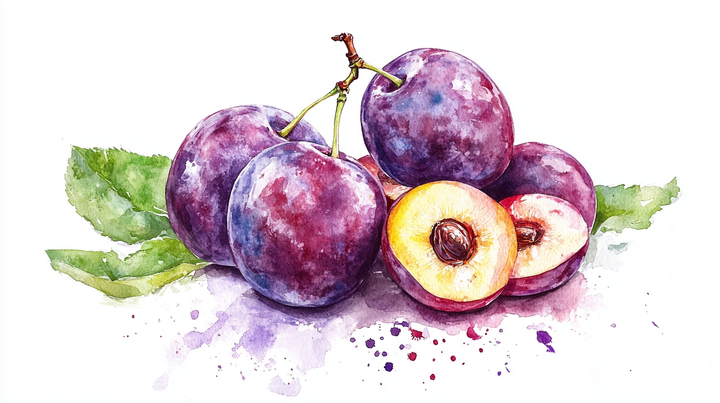 水彩紫李静物图