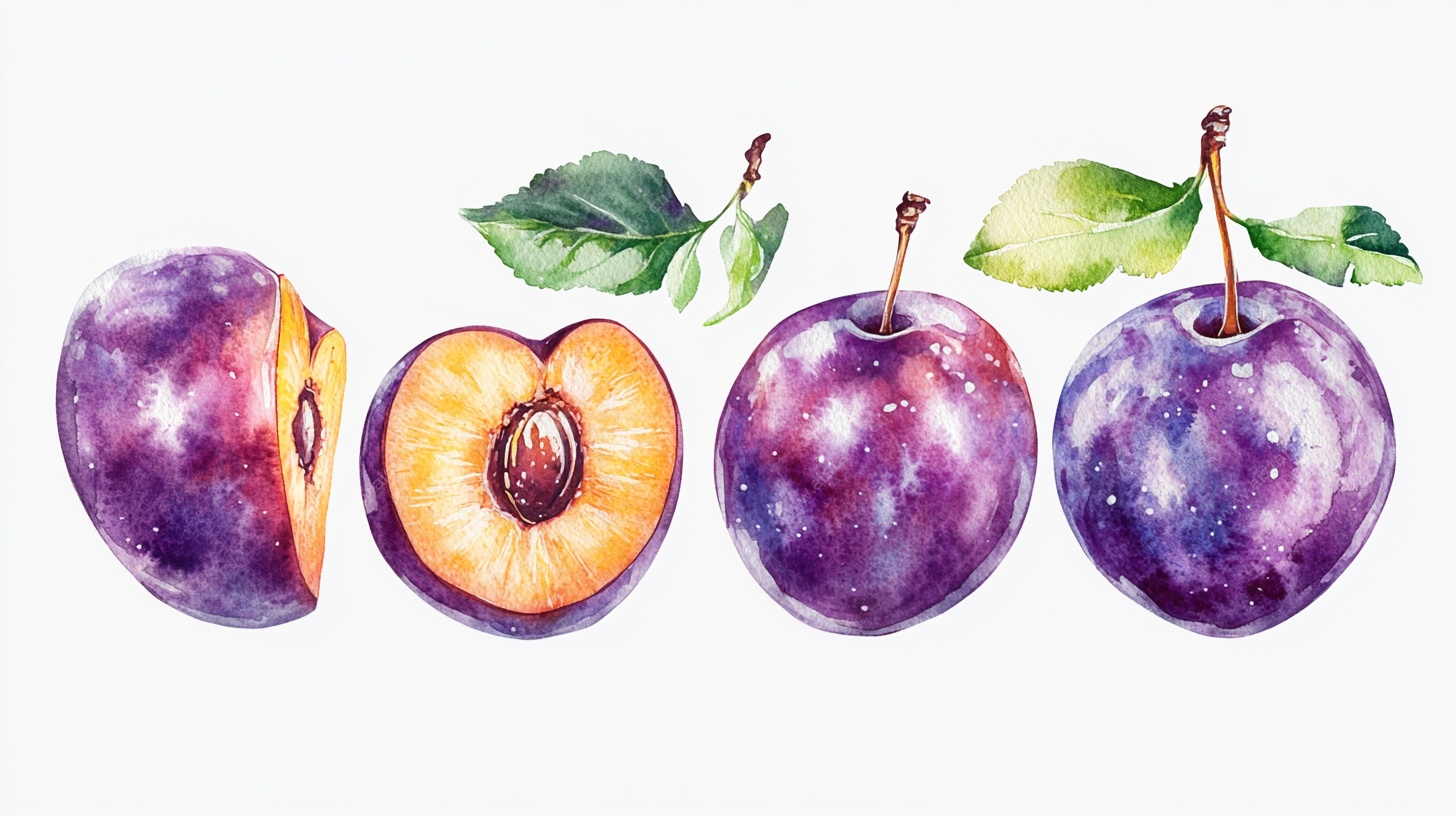 水彩紫李插画