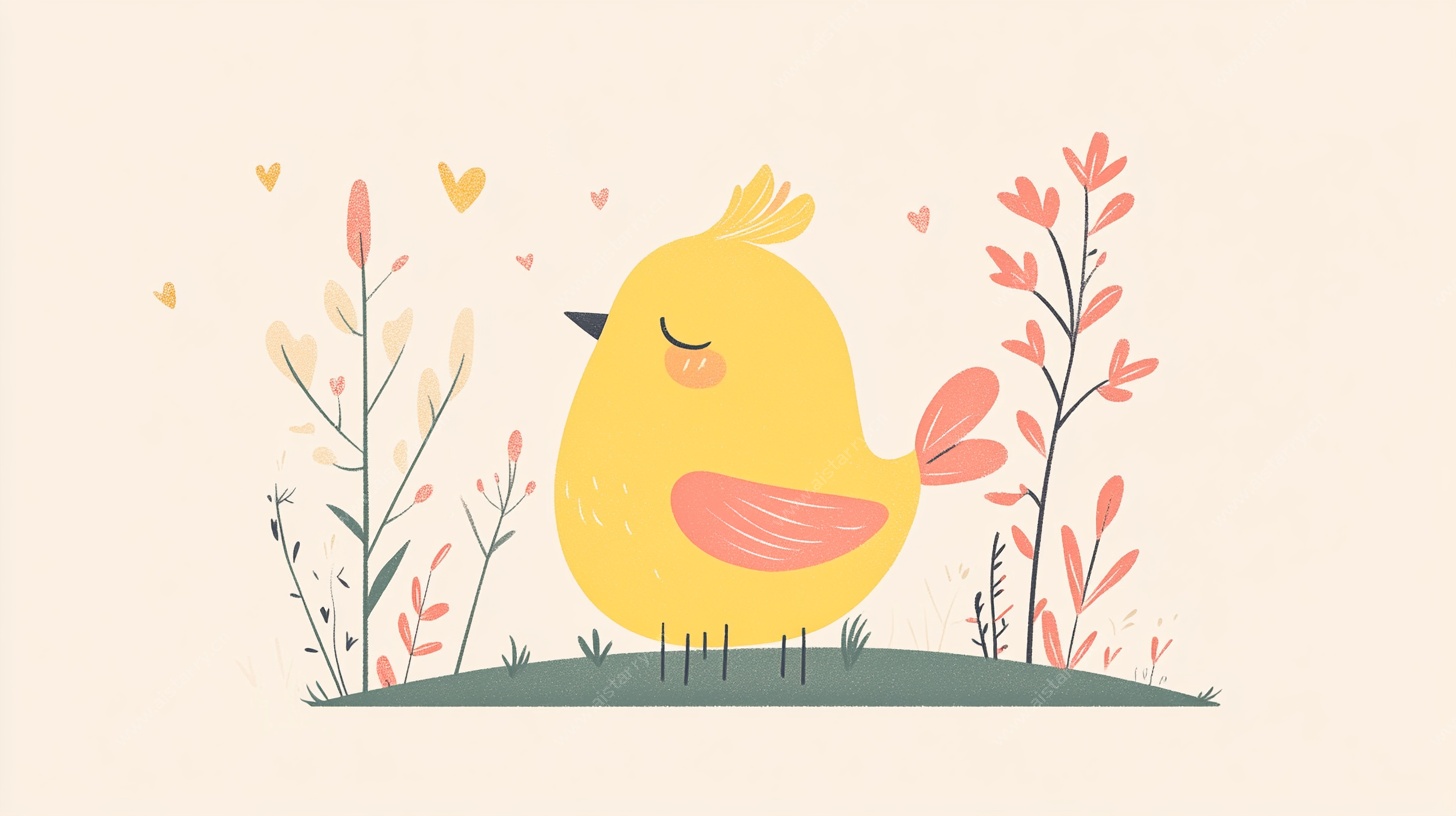 可爱小黄鸟置身花草间