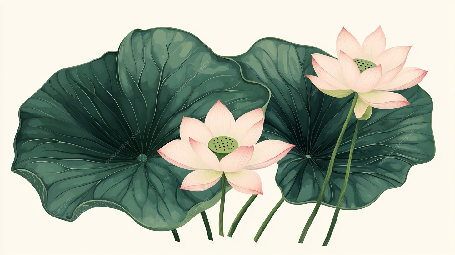 清新水墨风荷花插画