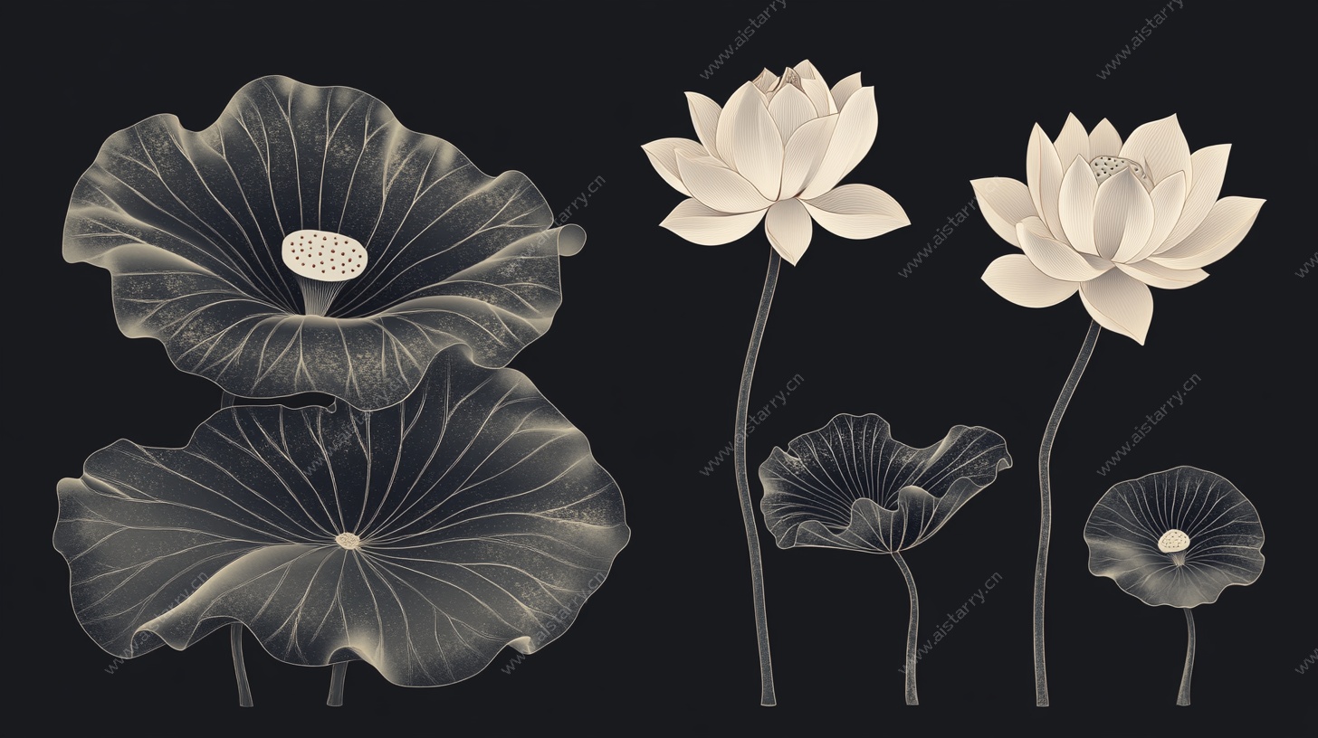 中式水墨风荷花荷叶图