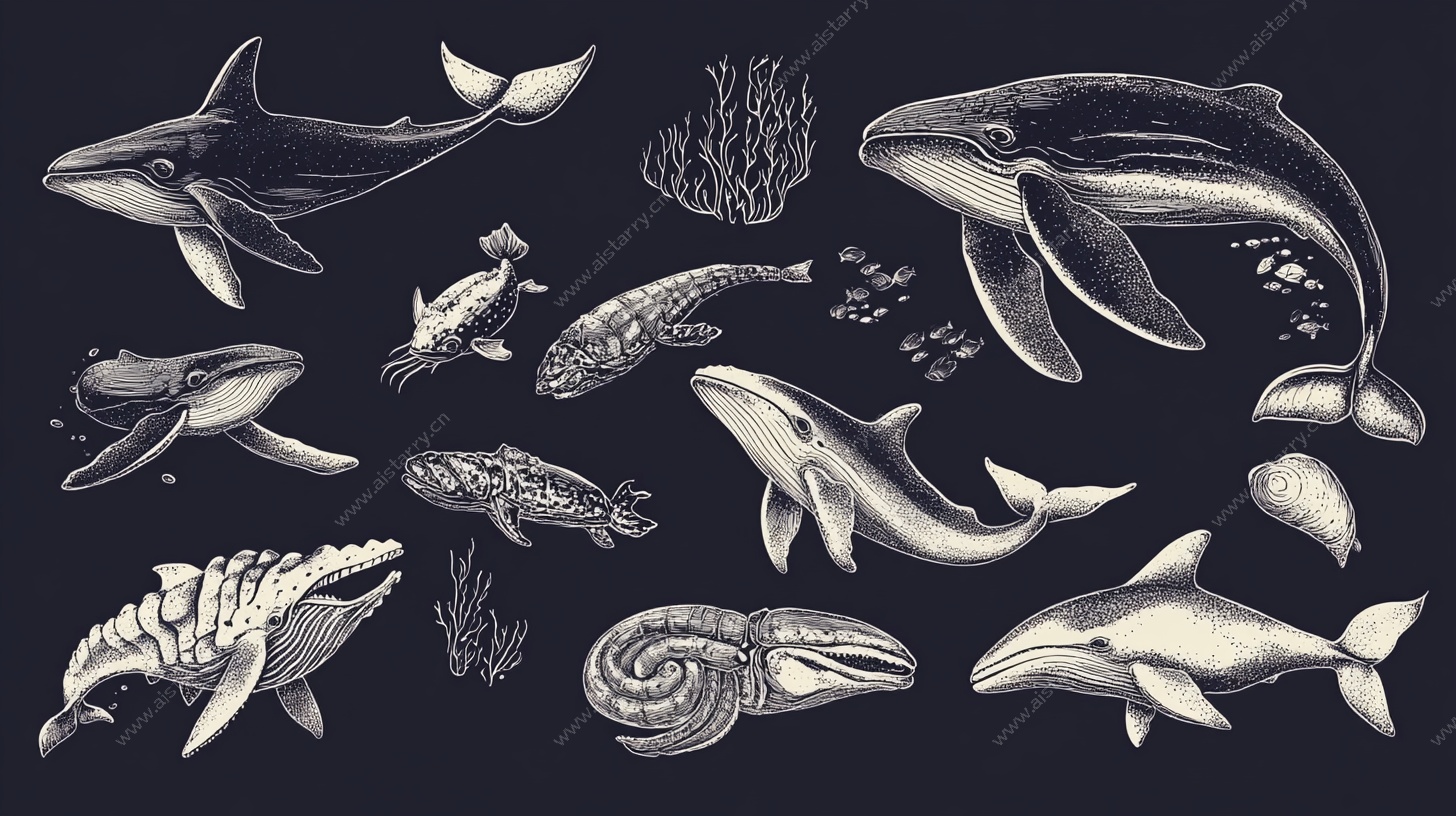 海洋生物手绘插画集合