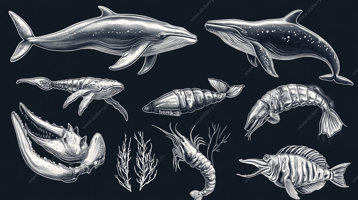 海洋生物手绘插画集合