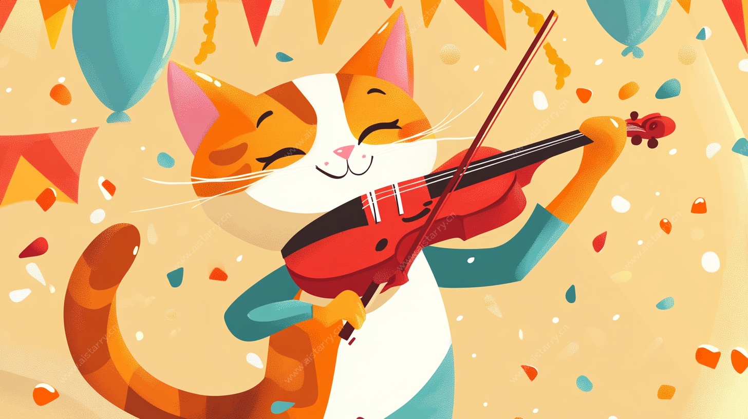 拉小提琴的欢乐猫咪