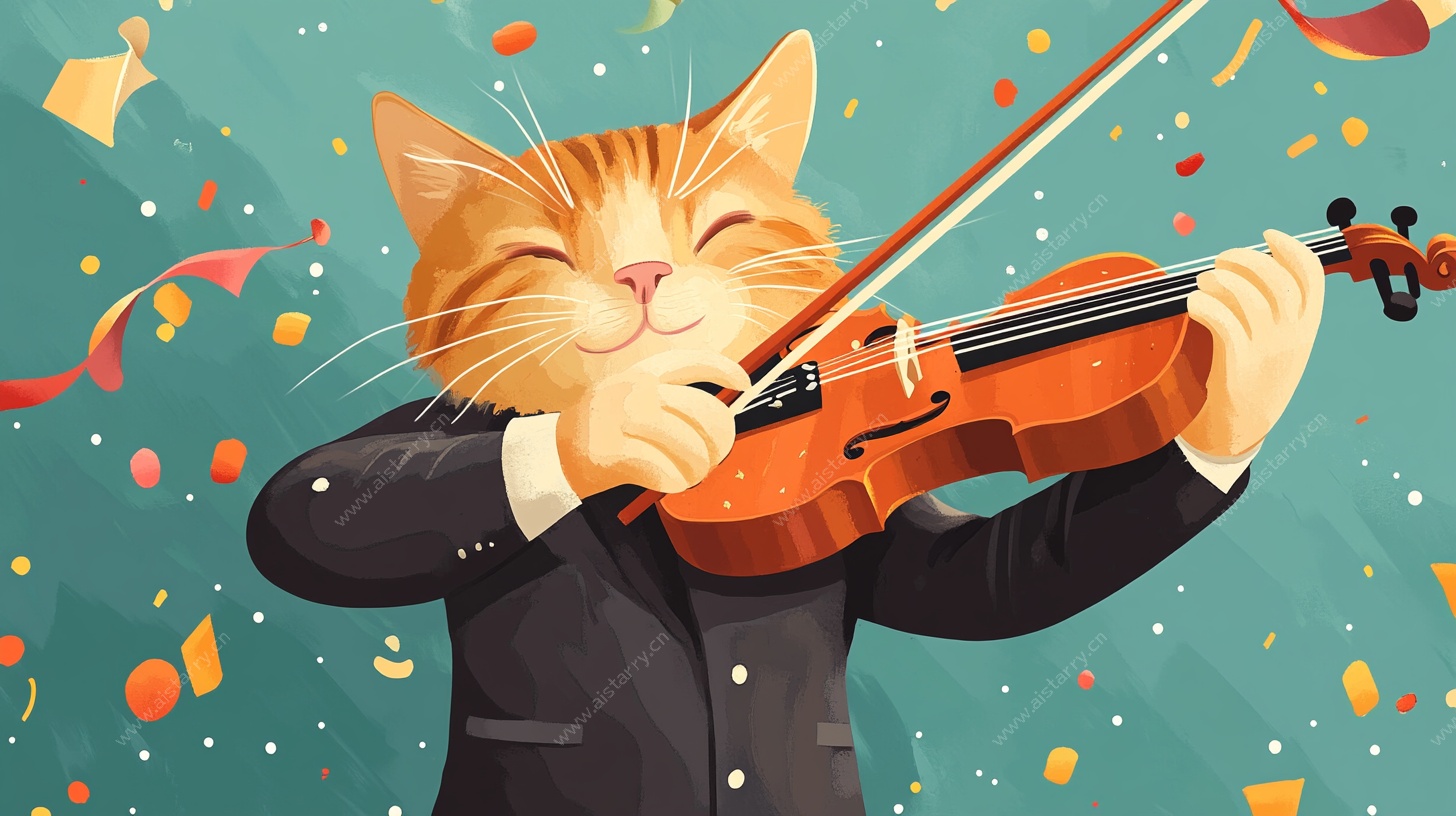 拉小提琴的欢乐猫咪