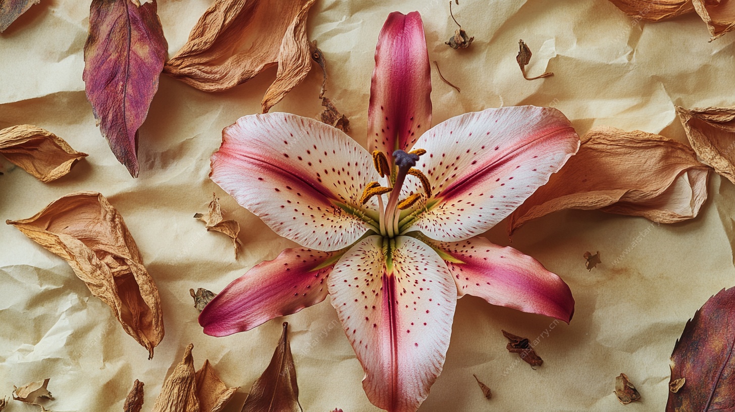 绽放的百合与枯叶之美