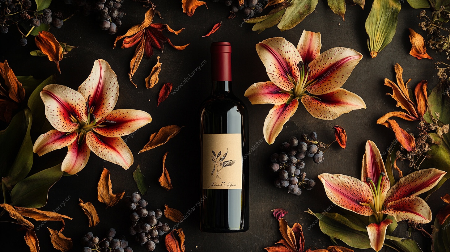 红酒与花卉的雅致组合