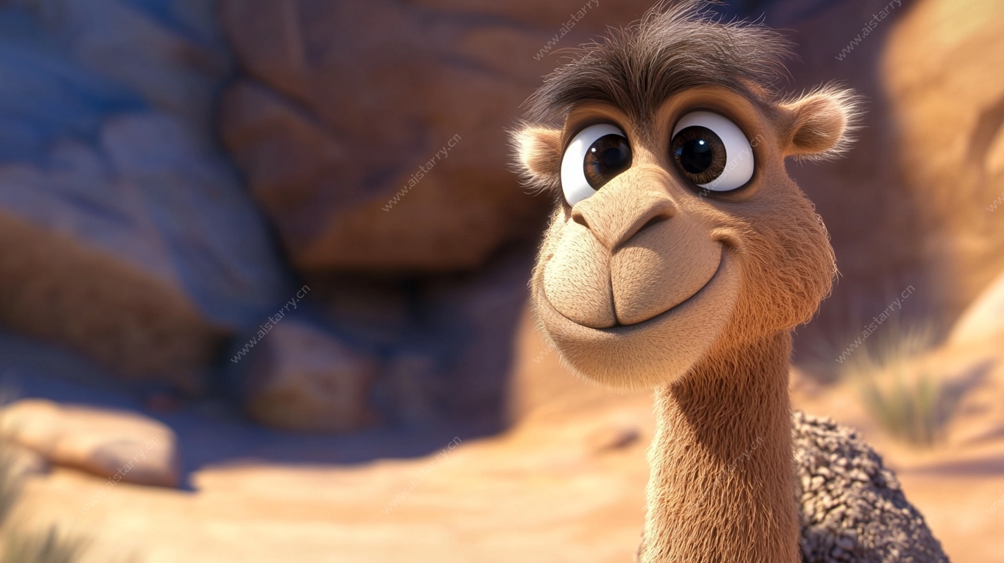 卡通骆驼的沙漠微笑瞬间