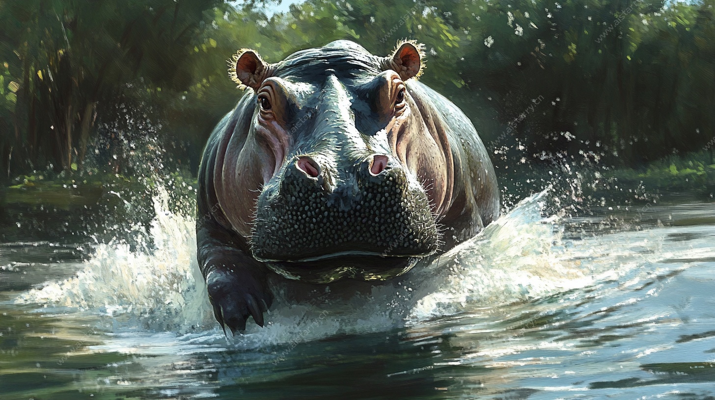 水中奔腾的河马