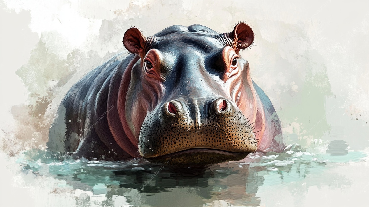 水中河马的水彩艺术绘