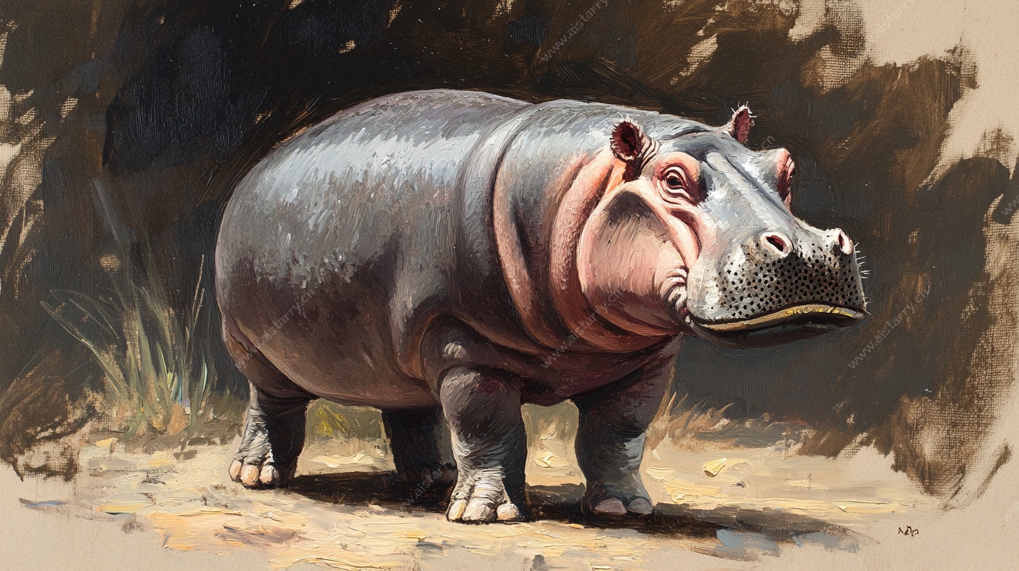 站立的河马插画作品