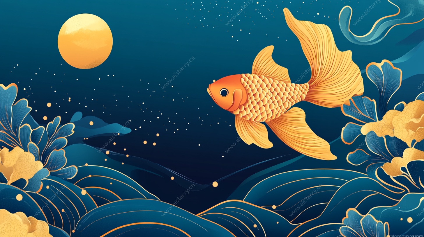 月夜游鱼国风插画