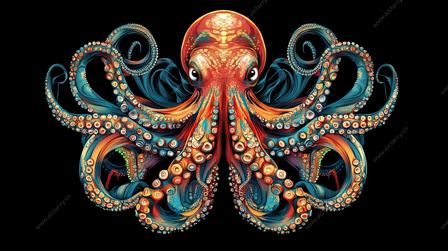 彩色梦幻章鱼艺术插画