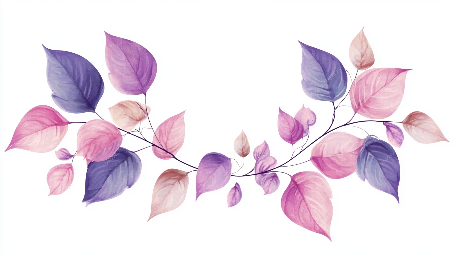 水彩粉紫叶片装饰花环