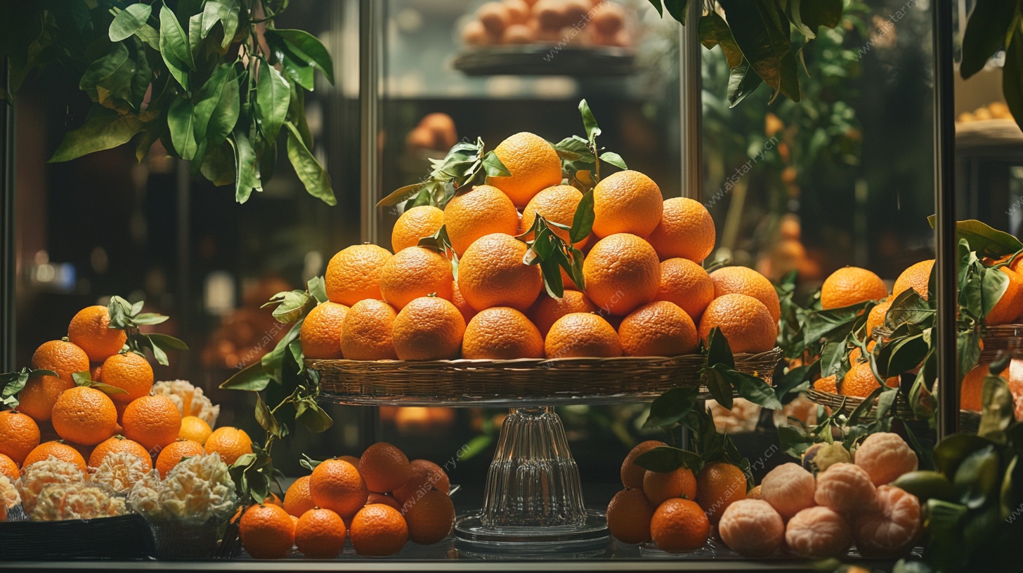 堆满橙子的水果展示场景