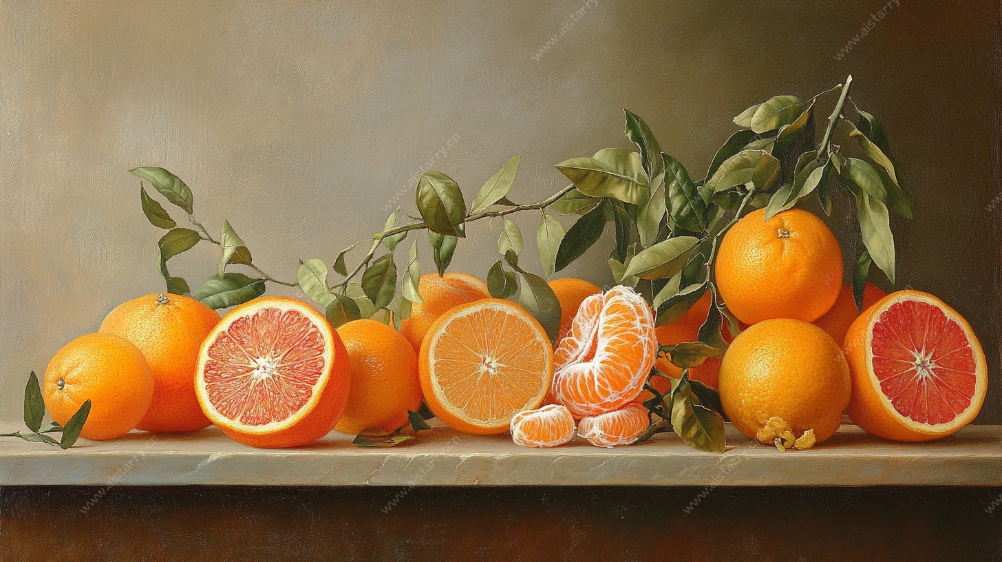 柑橘静物油画