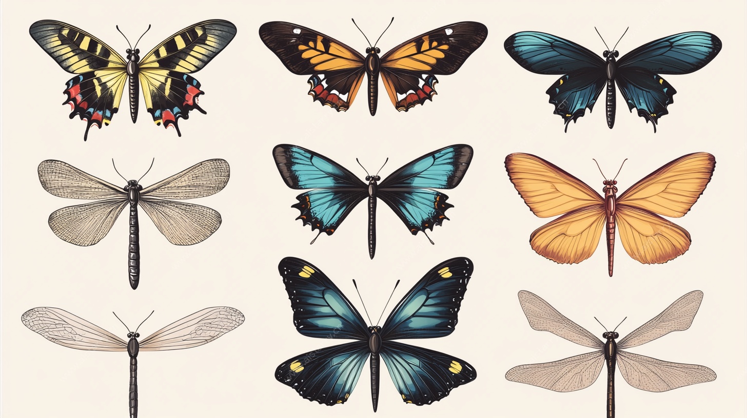多彩蝶与蜻蜓插画集合