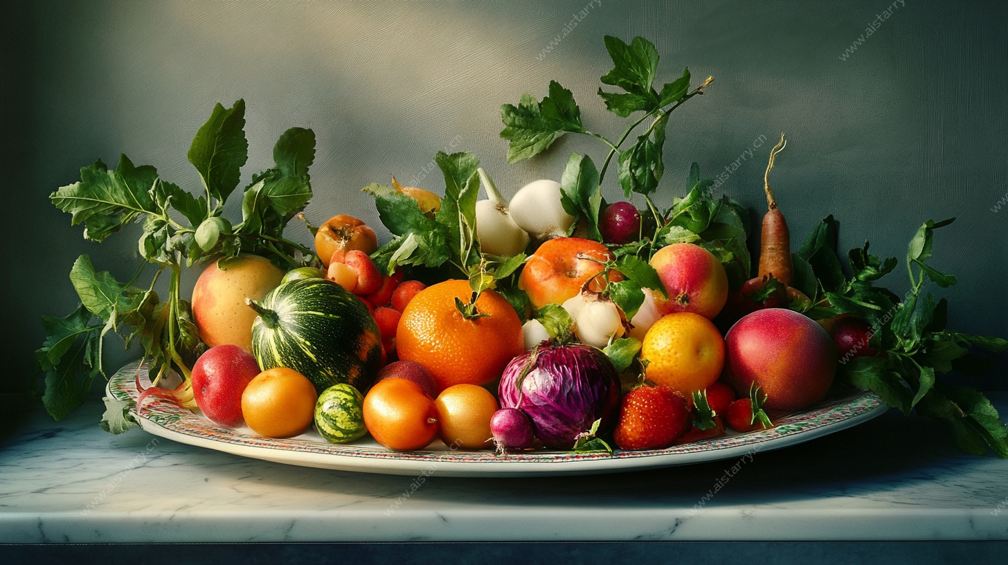 多彩果蔬盘上的丰收景象