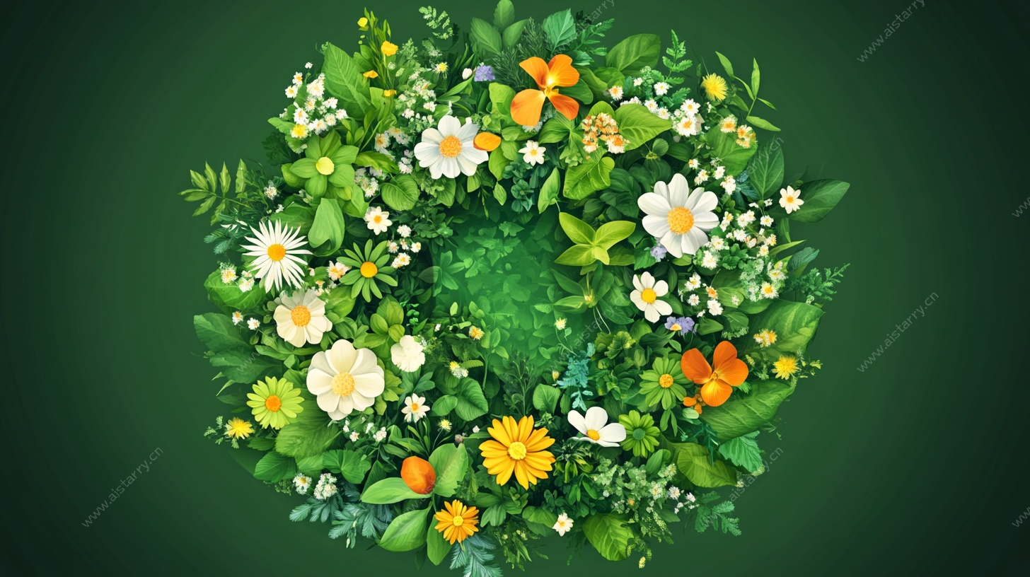 圆形花卉绿植图案设计