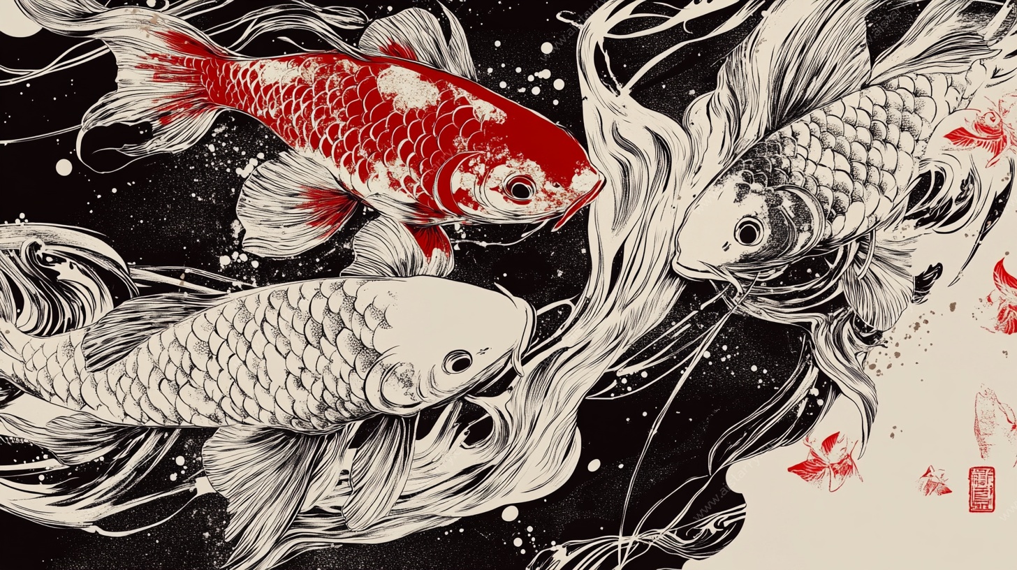 水墨锦鲤图
