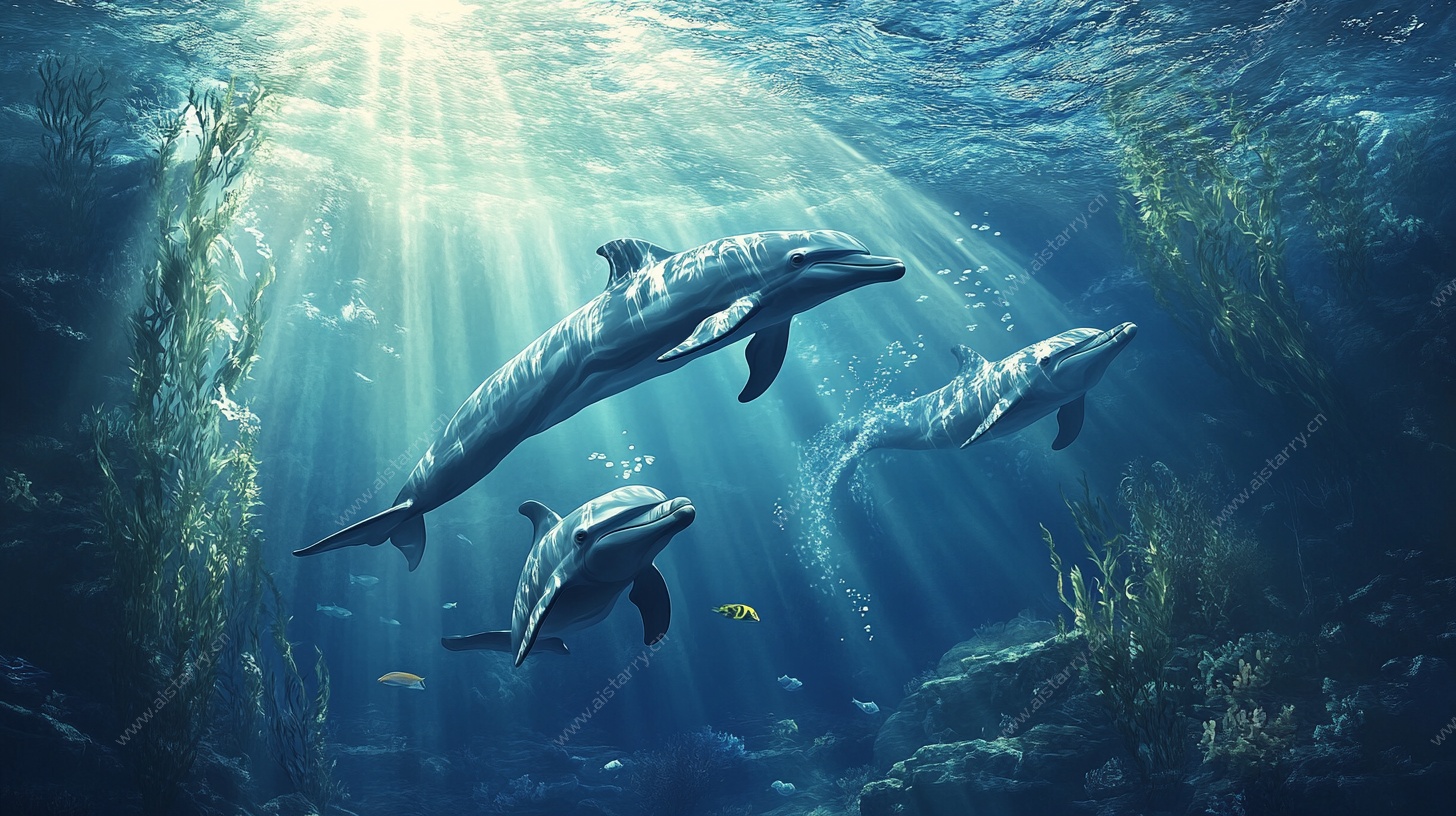 海底海豚光影梦幻图景