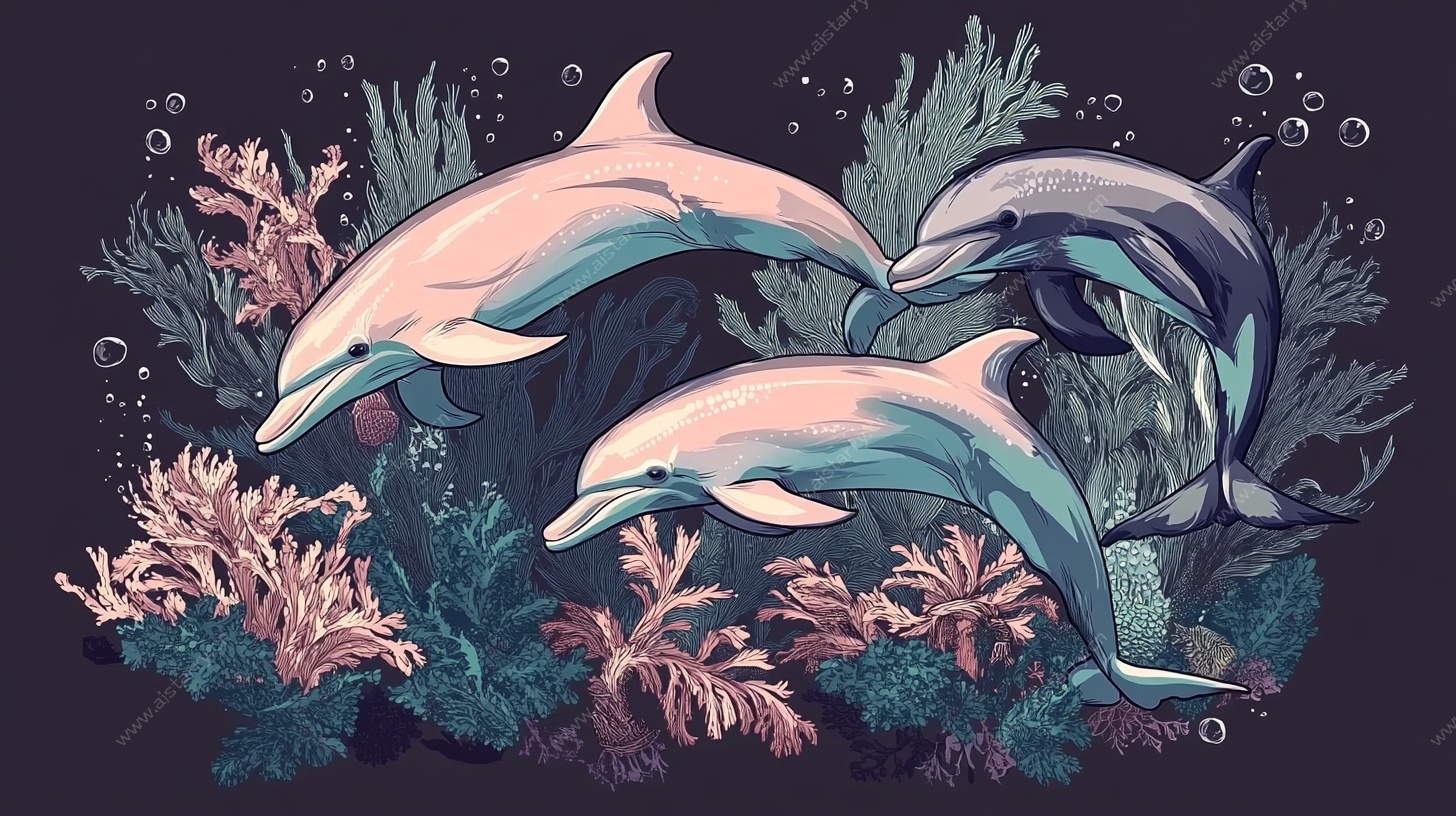 海豚畅游缤纷海底世界