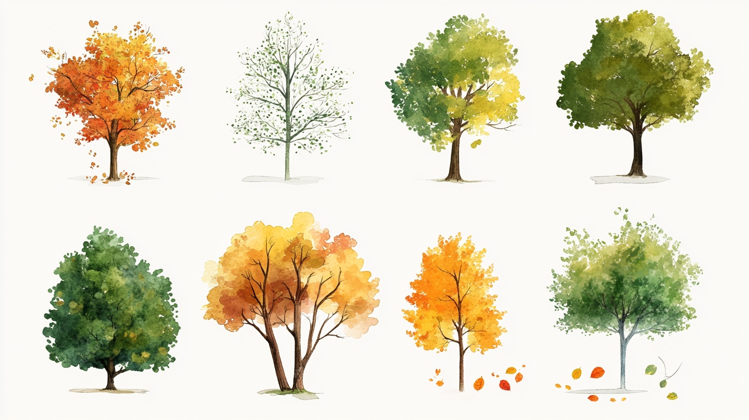 秋季水彩树木插画集合