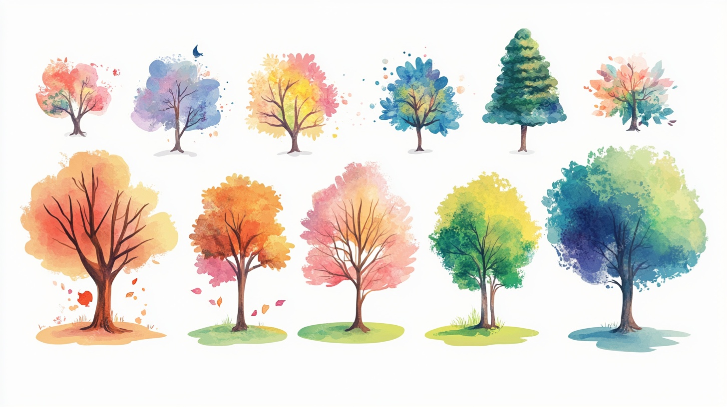 多彩水彩风格树木插画集