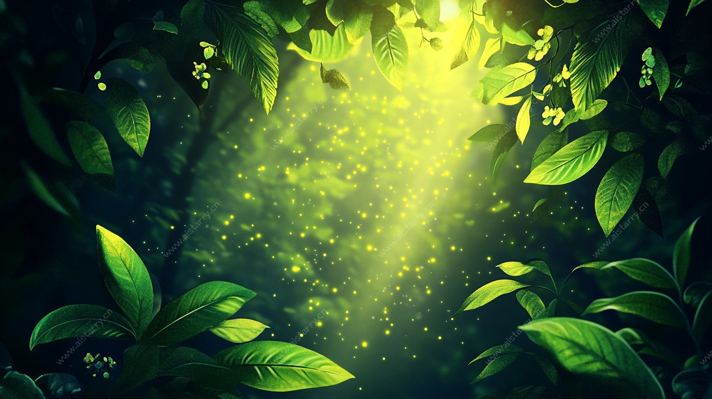 阳光穿透绿叶梦幻森林景