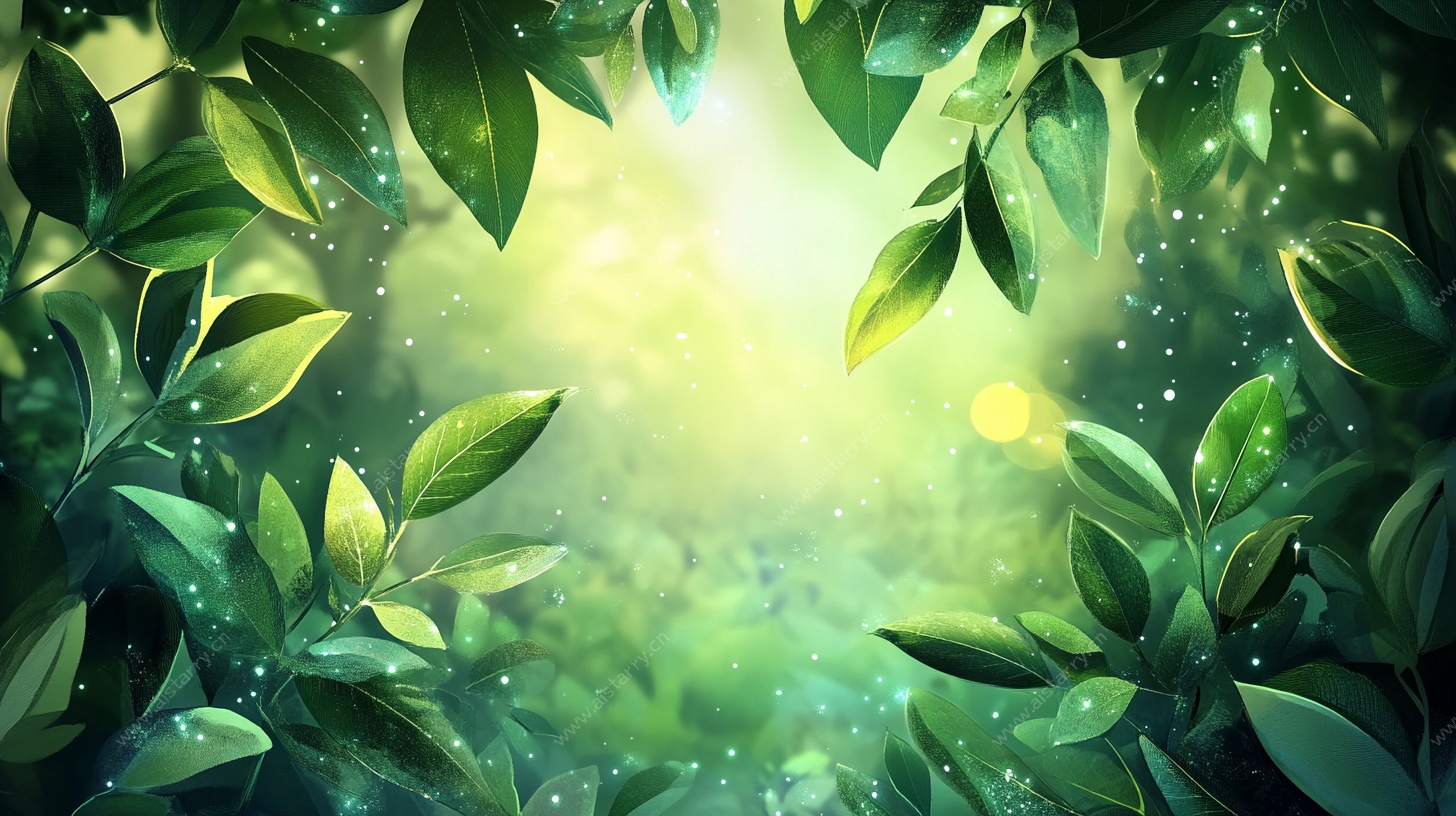 阳光洒落的梦幻绿叶场景